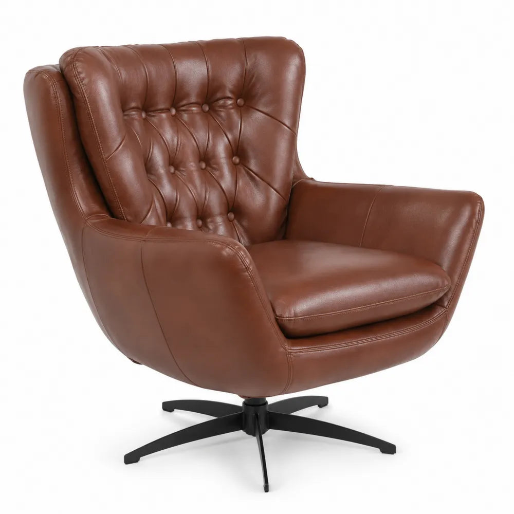 Fauteuil pivotant en cuir marron