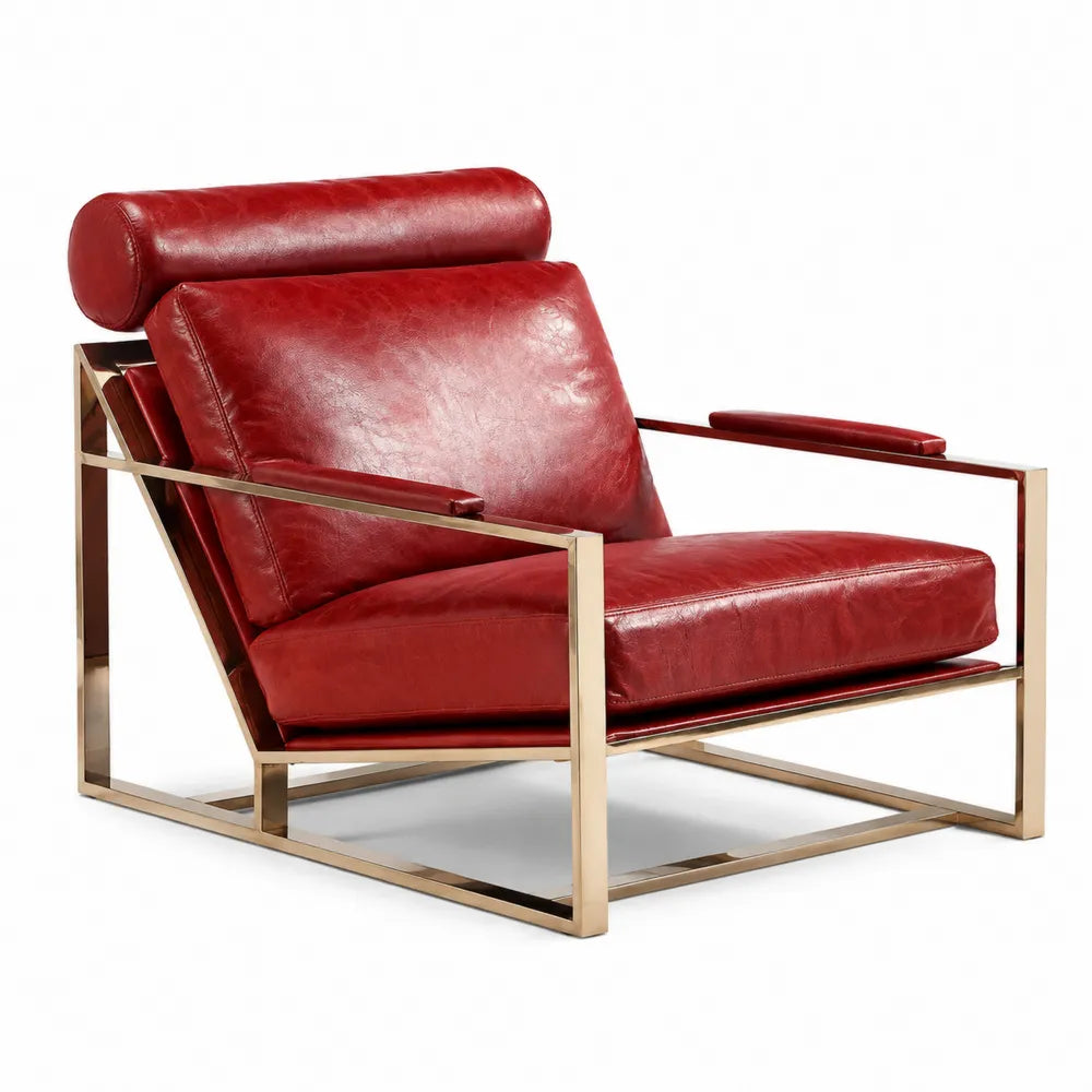 Fauteuil en cuir rouge avec cadre en acier