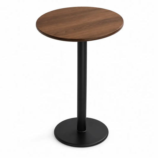Table ronde en bois et métal noir, diamètre 60 cm, hauteur 75 cm
