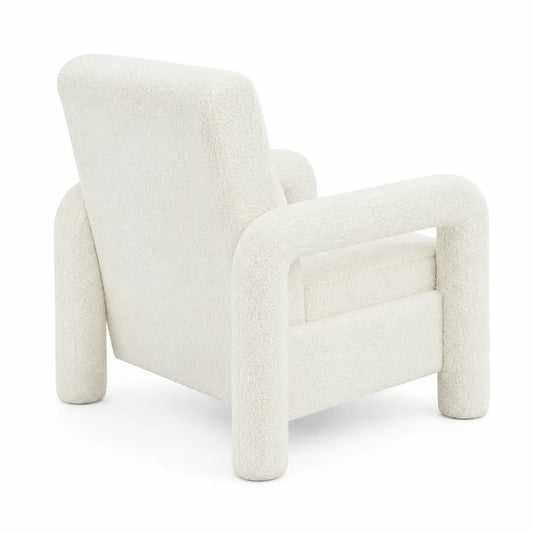 Fauteuil en tissu bouclé blanc avec structure en bois
