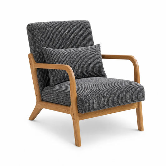 Fauteuil en tissu côtelé gris et bois de frêne