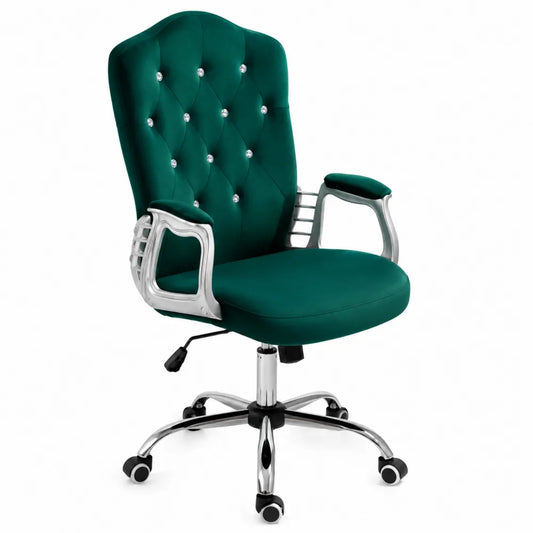 Chaise de bureau en velours vert avec accoudoirs