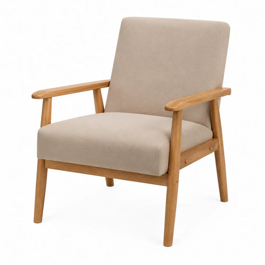 Fauteuil en bois avec tissu polyester beige