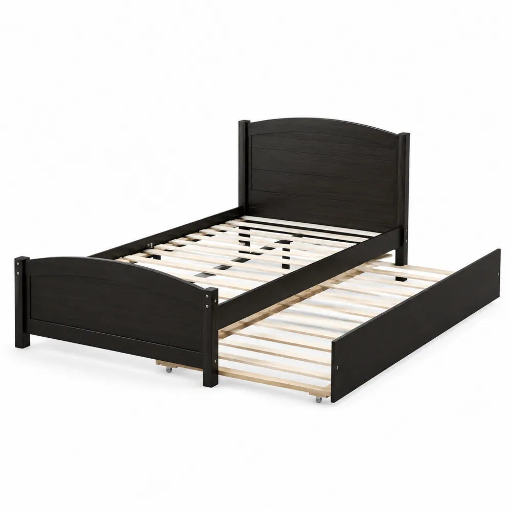 Lit simple en bois avec rangement noir 90x190 cm