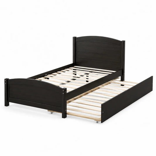 Lit simple en bois avec rangement noir 90x190 cm