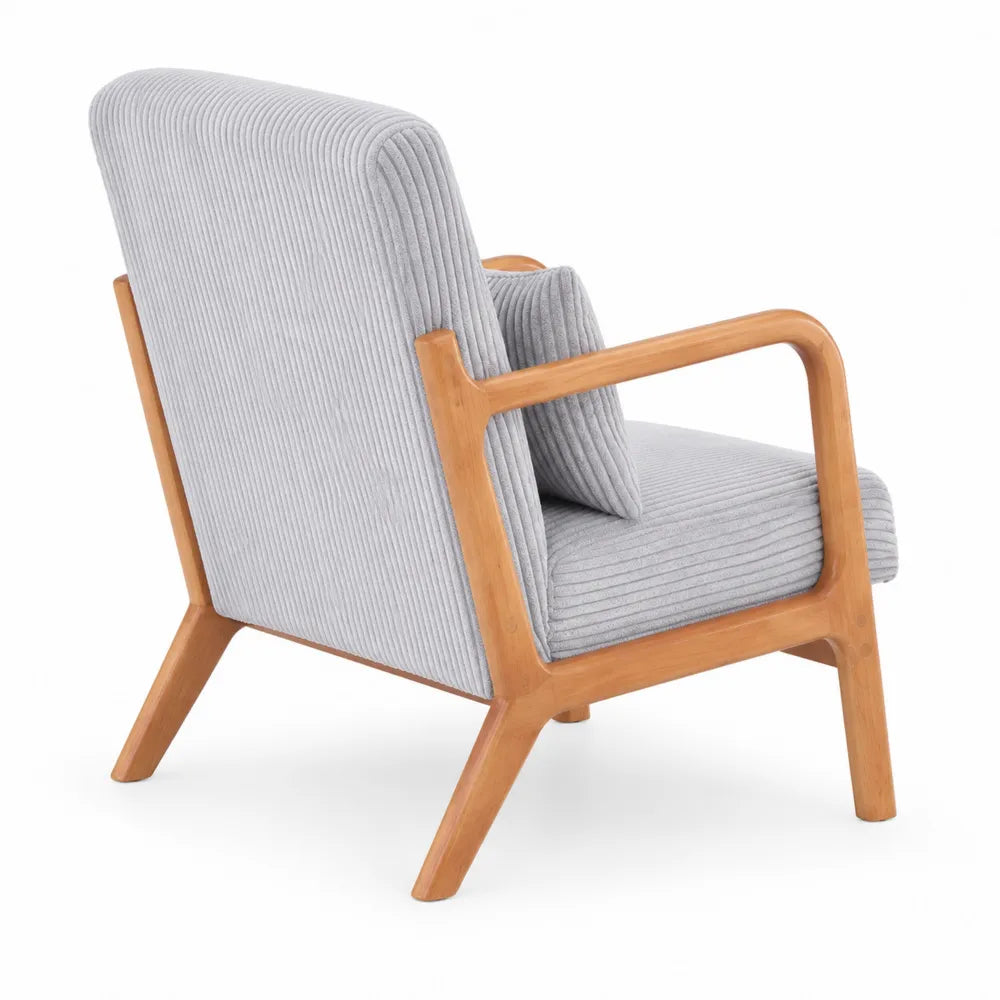 Fauteuil en bois avec revêtement en tissu côtelé gris