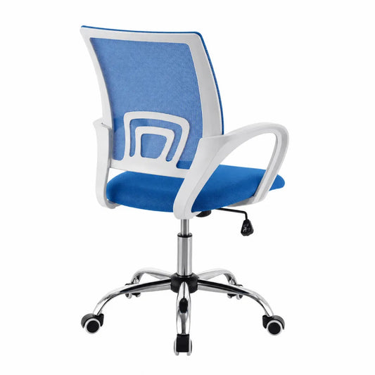 Chaise de bureau en maille avec accoudoirs en plastique Blanc et Bleu