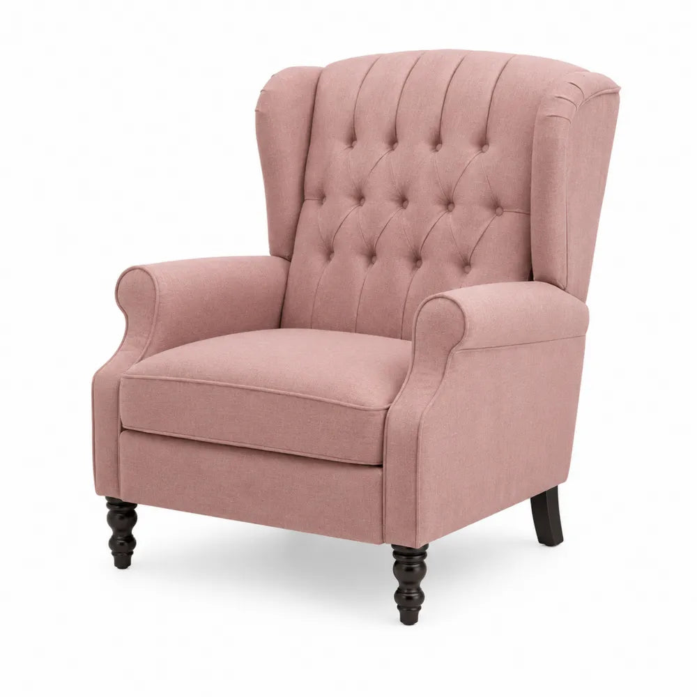Fauteuil en Tissu Rose avec Pieds en Bois
