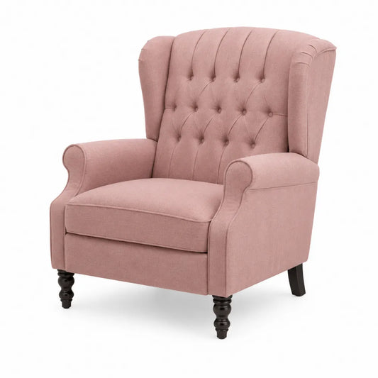 Fauteuil en Tissu Rose avec Pieds en Bois