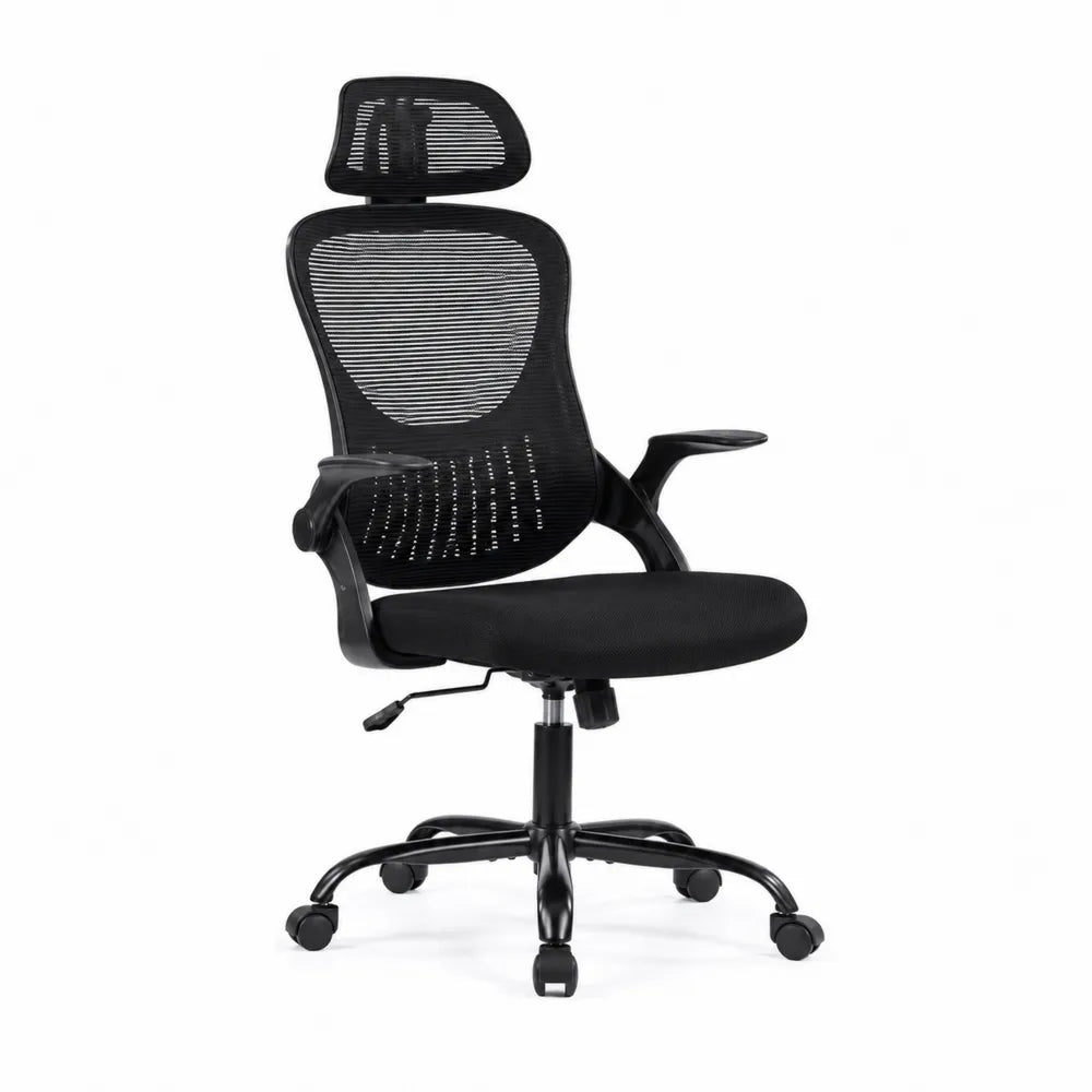 Chaise de bureau en maille noire avec appui-tête réglable