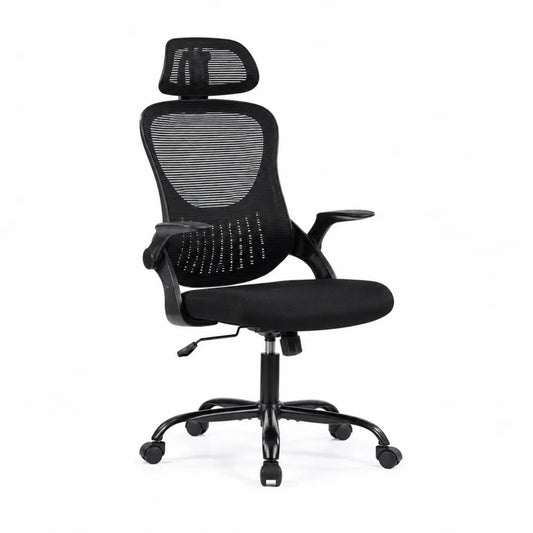 Chaise de bureau en maille noire avec appui-tête réglable