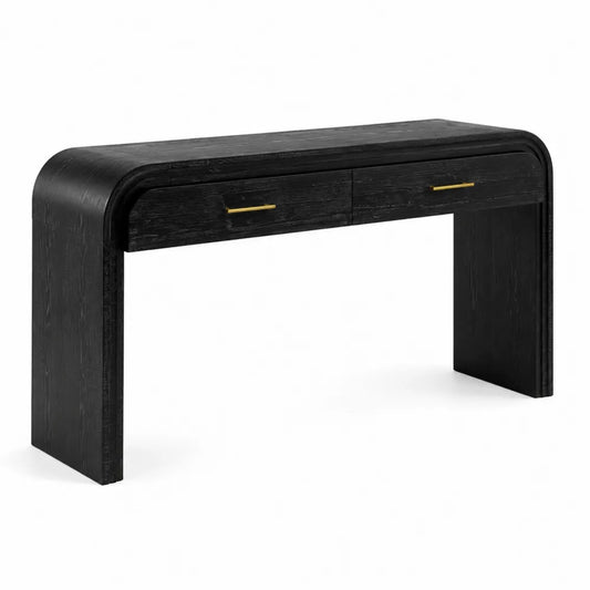 Console en Bois Noir avec Poignées en Métal Doré 120 cm