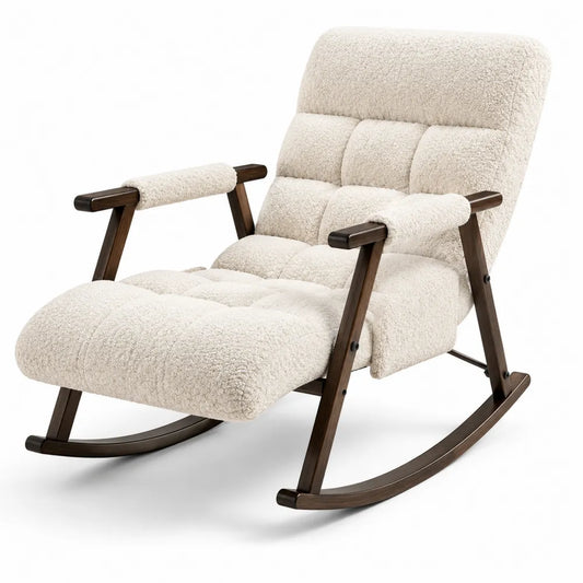 Chaise à bascule en bois et tissu sherpa