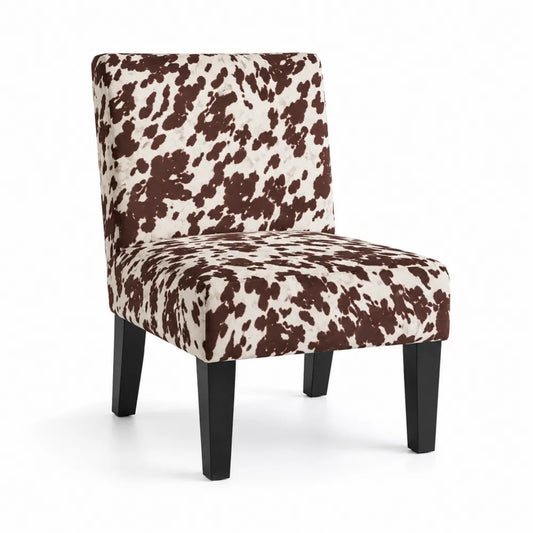 Chaise en tissu imprimé vache avec pieds en bois