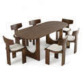 Ensemble de table à manger ovale et 6 chaises en bois massif brun