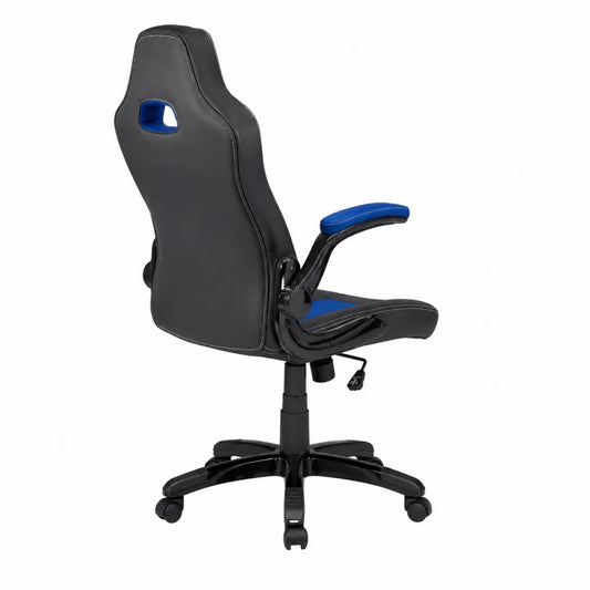 Chaise de Bureau Ergonomique en Similicuir Noir et Bleu