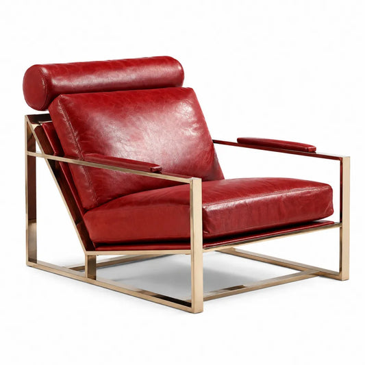 Fauteuil en cuir rouge avec cadre en acier
