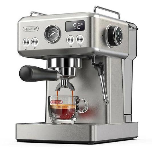 machine expresso, H10A manuelle - 19 bars - Programmable - Buse vapeur - Filtre permanent - bac d'eau amovible - Corps inox, HiBREW