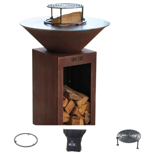 Avec rangement bois Pack Privilege Brasero Cevenol Corten Bois Rond 74 Simple Cuve, GRILL CHIC Pack Brasero CEVENOL SImple Cuve Corten Rond 74x90 cm