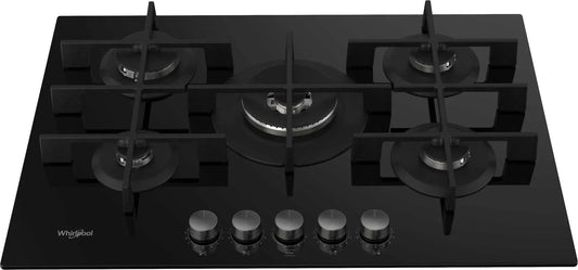 table de cuisson, gaz dessus verre modèle GOWL758NBFR, WHIRLPOOL