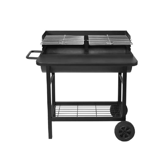 barbecue, à charbon 71 x 35.5cm avec chariot - ALABAMA - gril charbon avec chariot - Grille ajustable sur 3 niveaux - finition noire