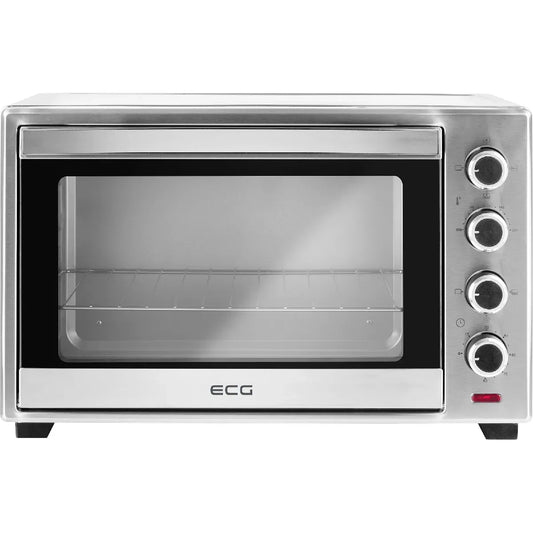 four, modèle ET 20482 - Inox Mini à chaleur tournante - 2000 W - Double vitrage - Minuterie 90 min - Rôtissoire - Accessoires: plaque et grille, Ecg